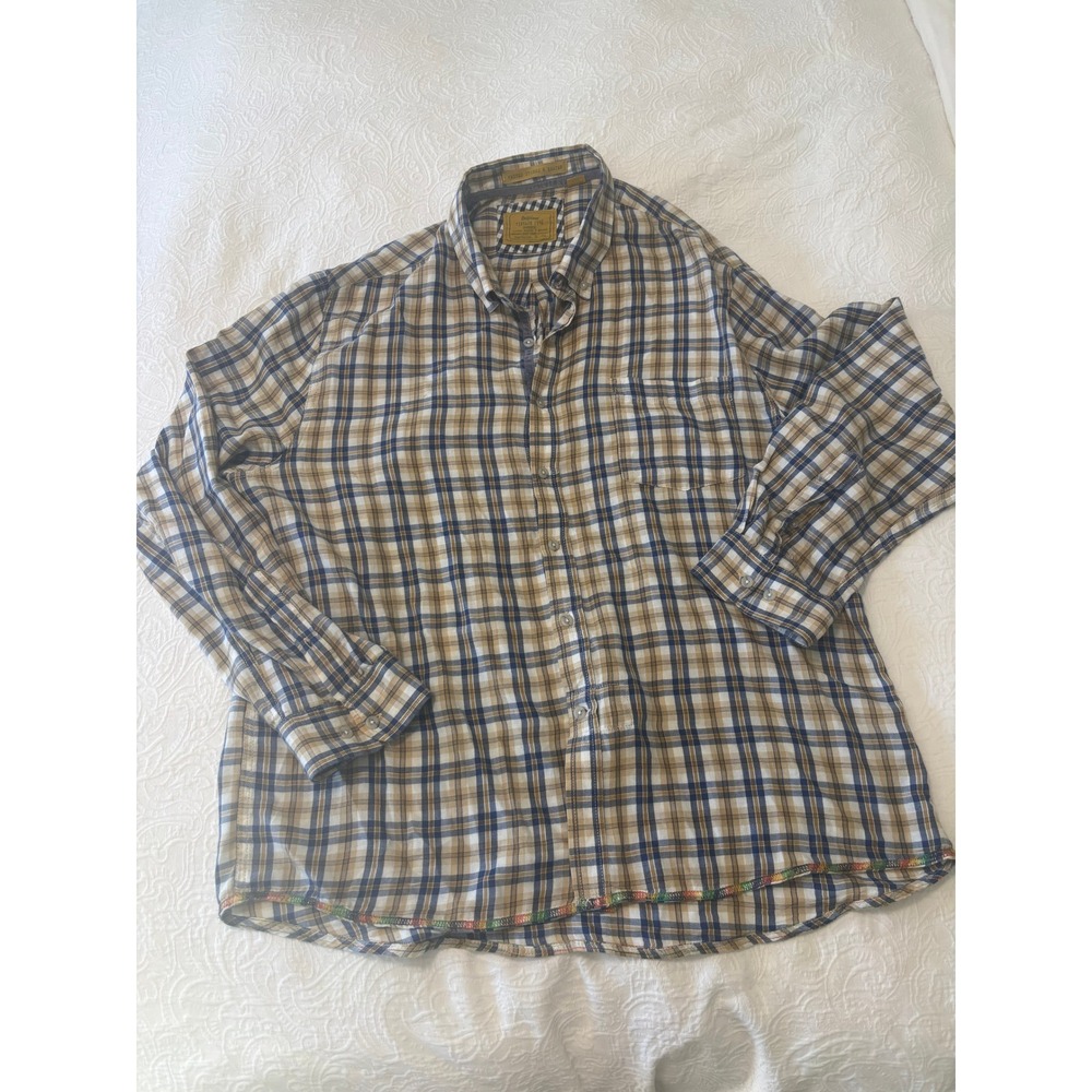 Vintage 1946 Mens XXL Blue Tan Plaid Button Down Shirt
